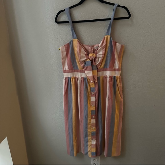 Madewell rainbow stripe tie bow front midi dress women’s 10 - Picture 6 of 11